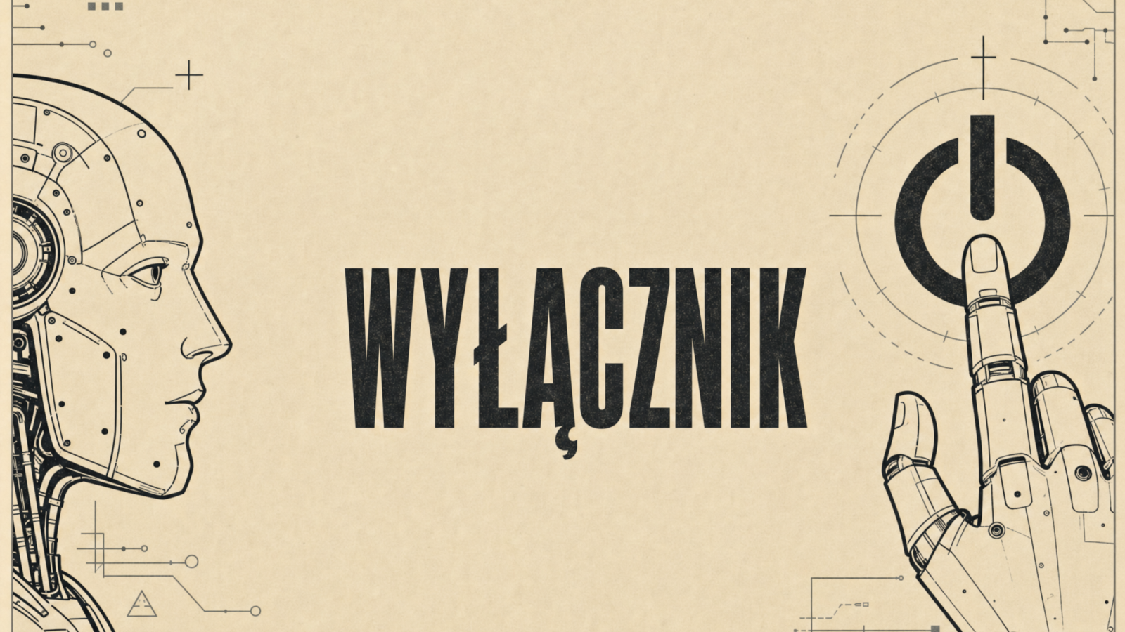 Ręka z palcem wskazującym na przycisk zasilania – metafora kontroli nad AI